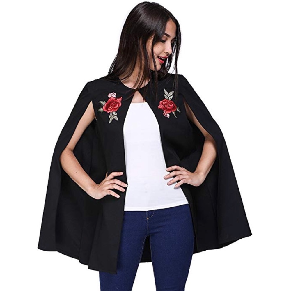 Beautiful Rose Embroidered Shawl Cape - Picture 2 of 4